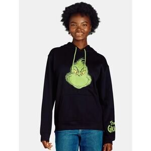 Dr. Seuss Women’s The Grinch Black Graphic Hoodie Sweatshirt, Size XS 0-2